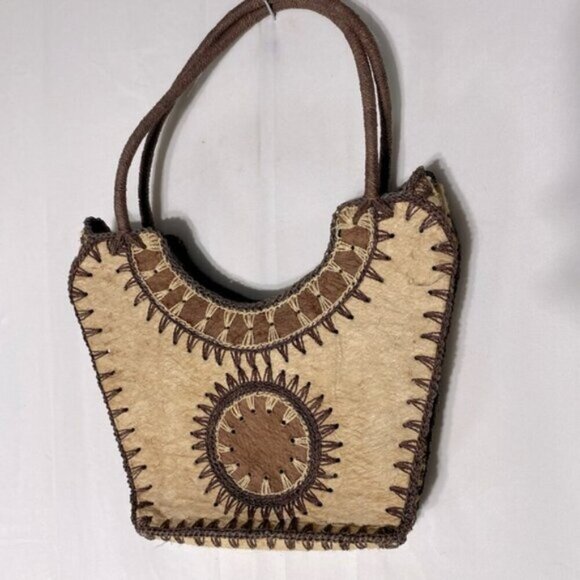 Vintage Handcrafted Brown & Cream Purse Shoulder Bag Handbag - Picture 13 of 13